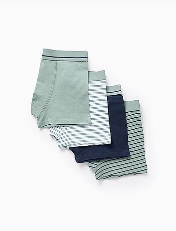 Lot de 4 boxers en coton unis/rayés