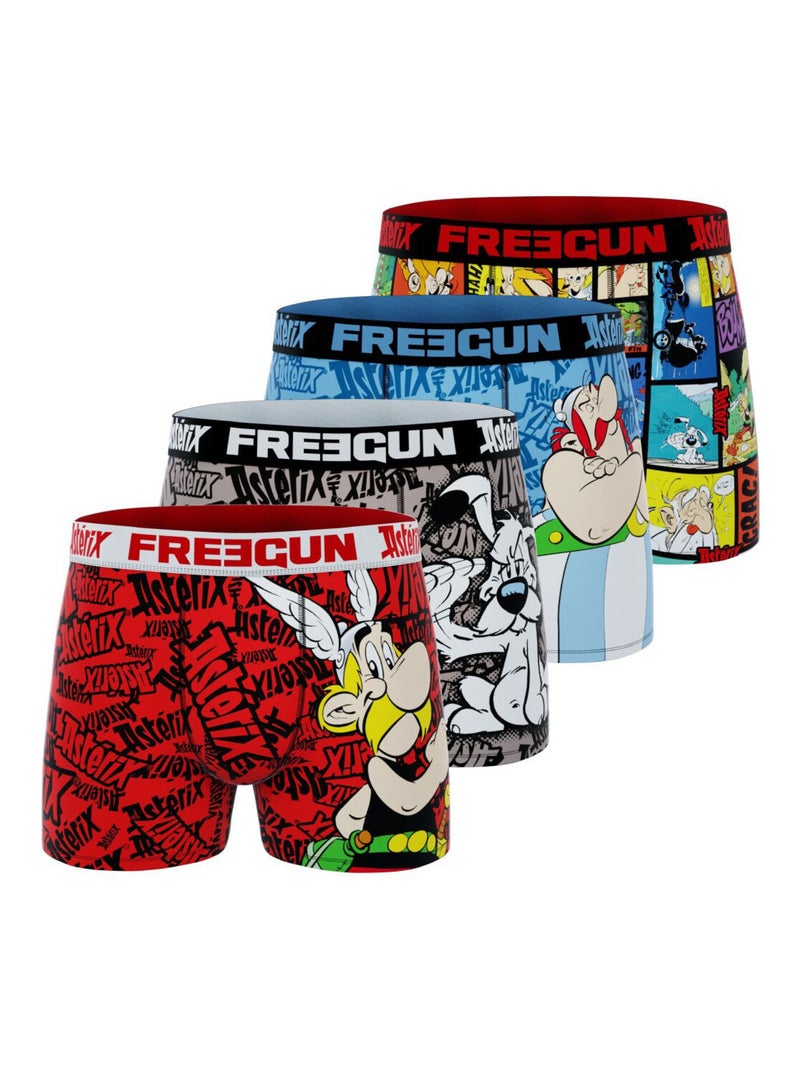 Lot de 4 boxers enfant Astérix Freegun Bleu Rouge Gris - Kiabi