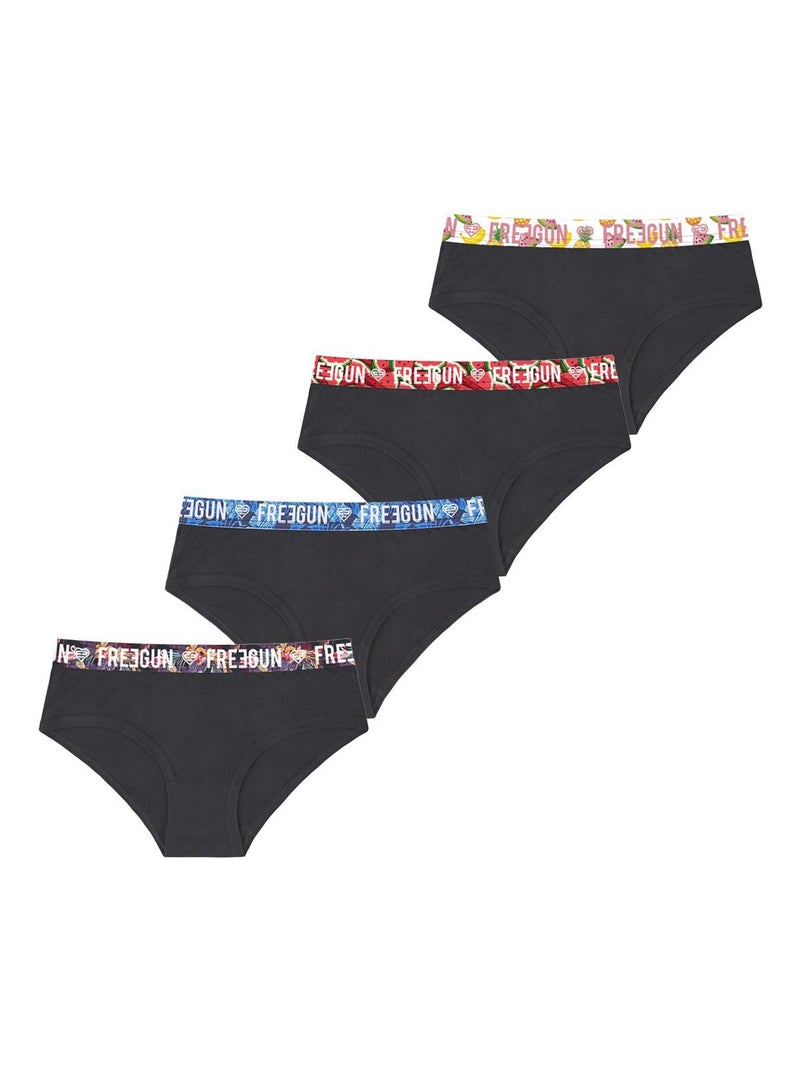 Lot de 4 Boxers femme en Coton Bio Freegun Noir - Kiabi