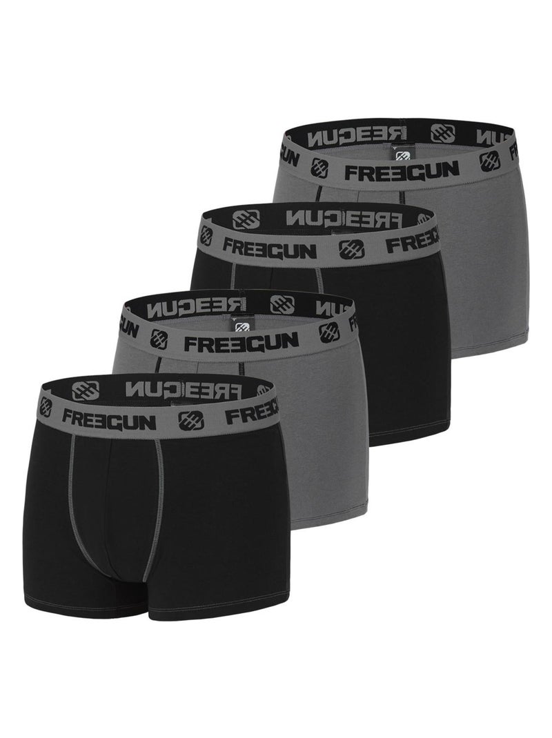 Lot de 4 Boxers garçon coton Gris Freegun Noir - Kiabi