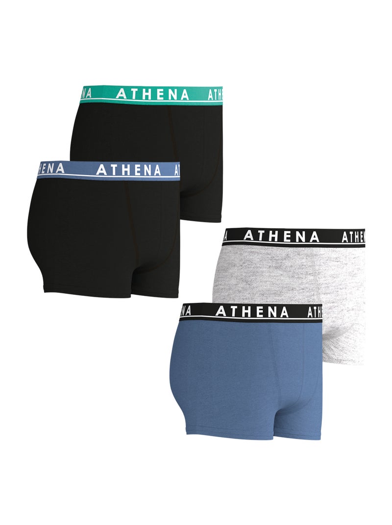 Lot de 4 boxers garçon Easy Color Athena Noir Bleu - Kiabi