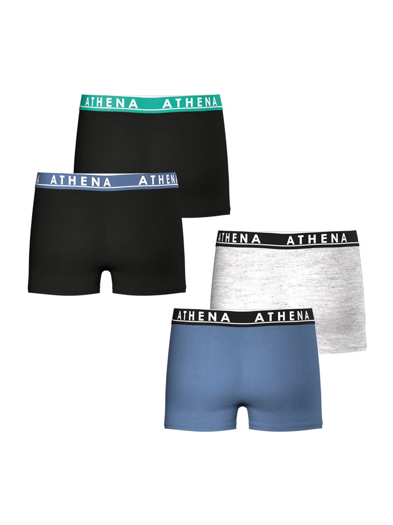 Lot de 4 boxers garçon Easy Color Athena Noir Bleu - Kiabi