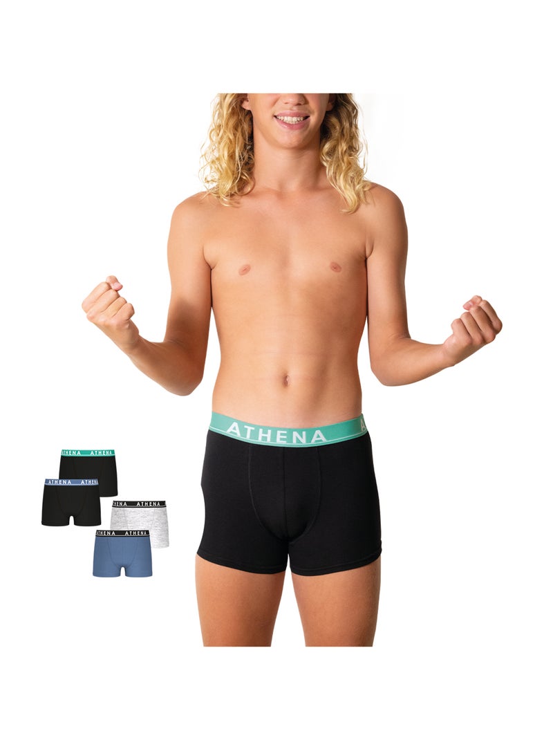 Lot de 4 boxers garçon Easy Color Athena Noir Bleu - Kiabi