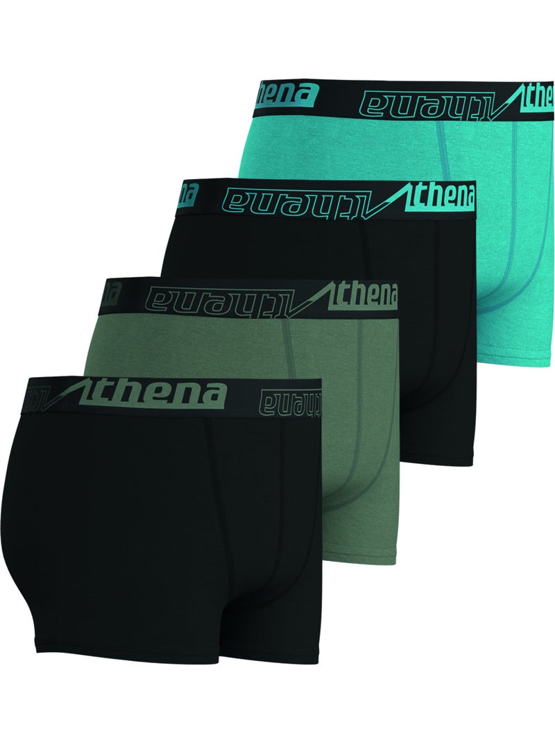 Lot de 4 boxers garçon Ecopack Sport Athena Noir Vert Noir - Kiabi