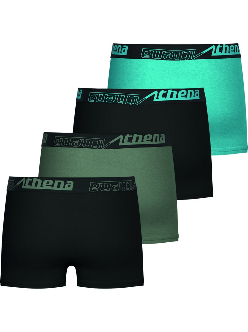 Lot de 4 boxers garçon Ecopack Sport Athena Noir Vert Noir - Kiabi