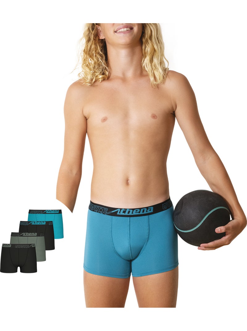 Lot de 4 boxers garçon Ecopack Sport Athena Noir Vert Noir - Kiabi
