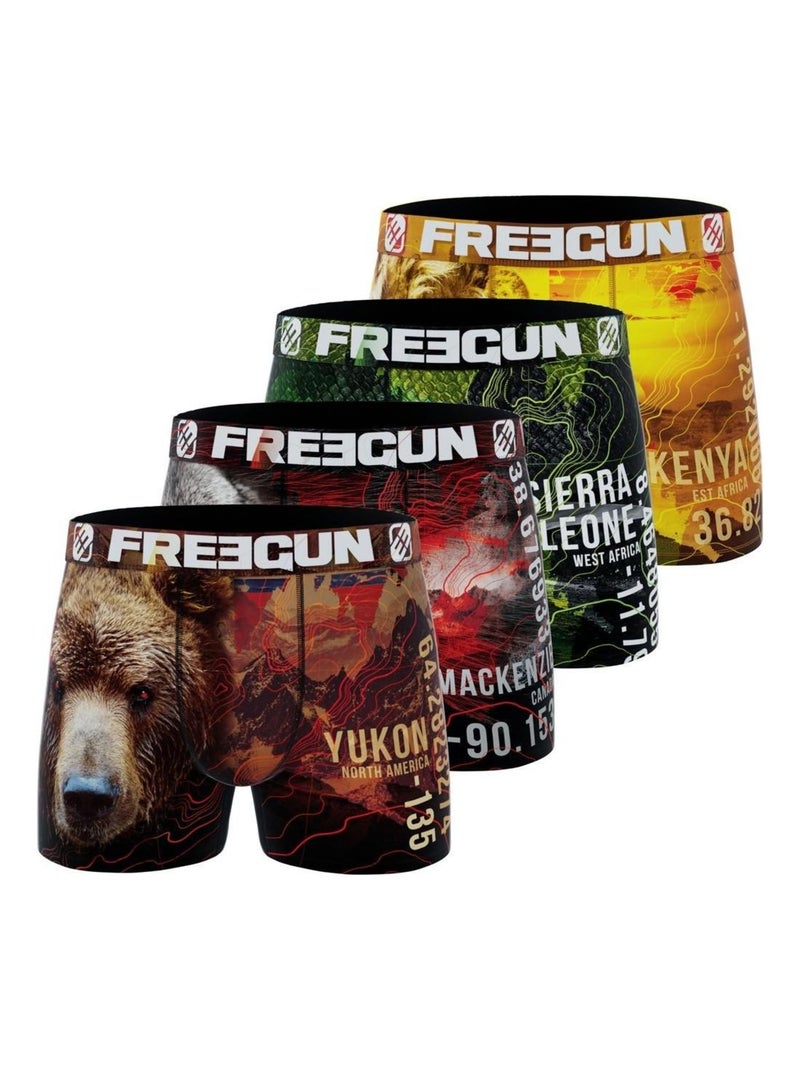 Lot de 4 Boxers garçon en polyester recyclé Animal Savage Freegun Rouge - Kiabi