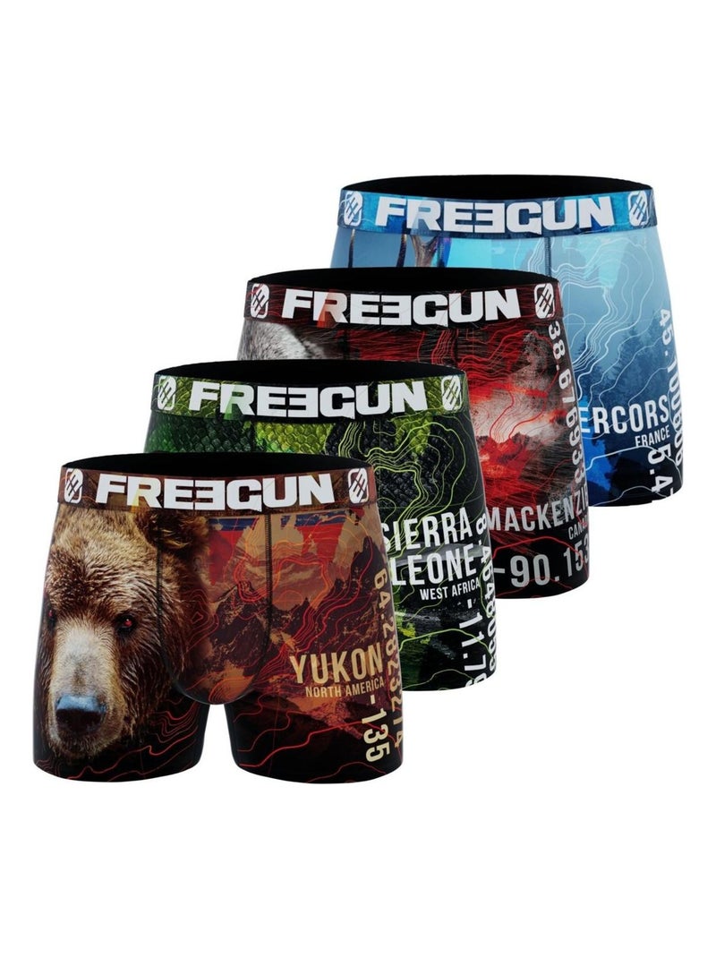 Lot de 4 Boxers garçon en polyester recyclé Animals Savage Freegun Noir - Kiabi