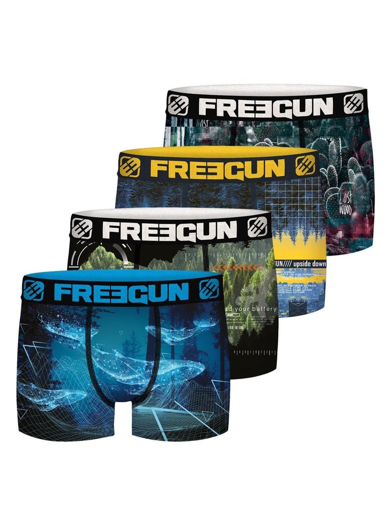 Lot de 4 Boxers garçon Polyester recyclé Landscape Freegun Bleu - Kiabi