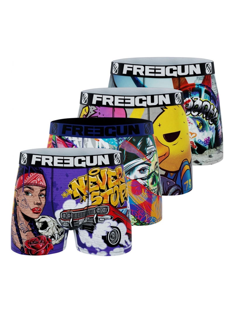 Lot de 4 Boxers garçon Street Art Freegun Jaune - Kiabi
