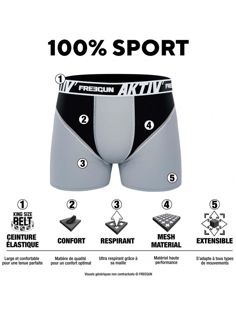 Lot de 4 Boxers homme Aktiv Sport Fluo Freegun Noir - Kiabi