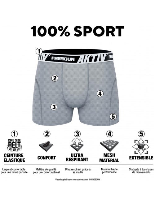 Lot de 4 boxers homme aktiv sport surpiqûres colorées freegun - Kiabi