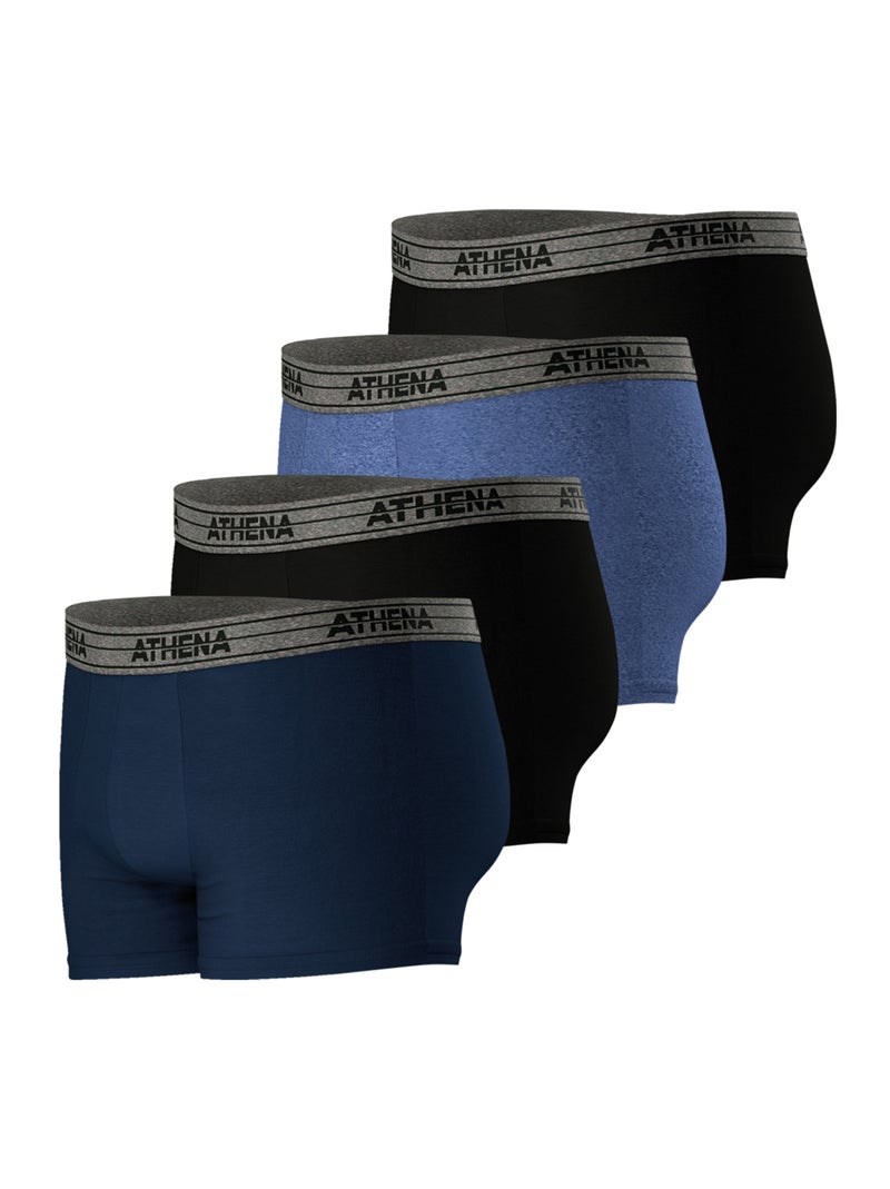 Lot de 4 boxers homme Basic Coton Ecopack Athena Bleu Bleu Noir - Kiabi