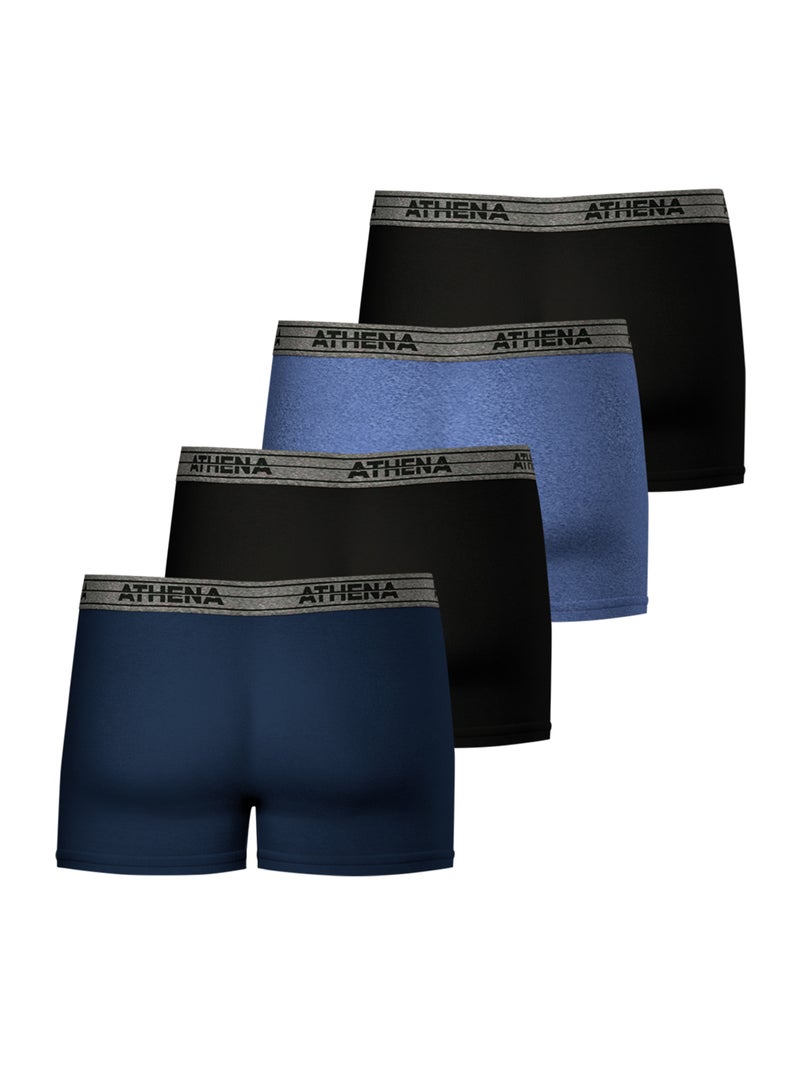 Lot de 4 boxers homme Basic Coton Ecopack Athena Bleu Bleu Noir - Kiabi