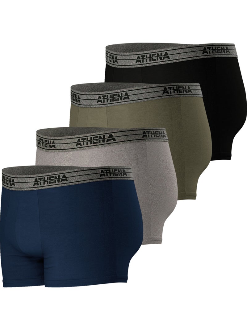 Lot de 4 boxers homme Basic Coton Ecopack Athena Gris Vert clair Bleu - Kiabi