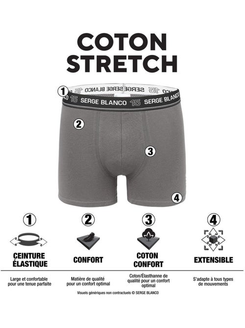 Lot de 4 boxers homme en coton Class uni ceinture colorée Serge Blanco - Kiabi