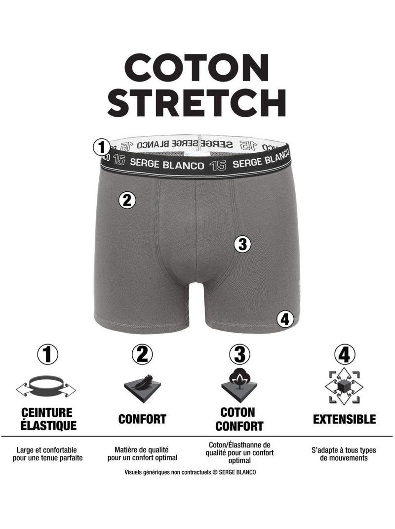 Lot de 4 boxers homme en coton Class uni ceinture colorée Serge Blanco Noir - Kiabi