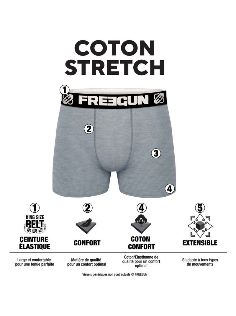 Lot de 4 boxers homme en coton Dynamic Jim Freegun Noir Gris - Kiabi