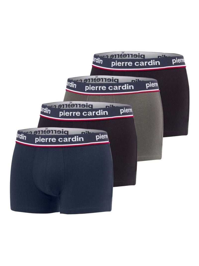 Lot de 4 boxers homme en coton French Pierre Cardin Noir Bleu Gris - Kiabi