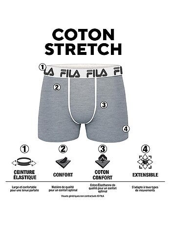 Lot de 4 boxers homme en coton uni Fila