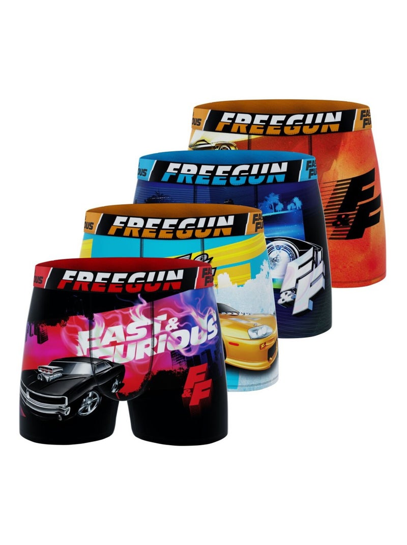 Lot de 4 boxers homme Fast and Furious Freegun Noir Rouge Bleu - Kiabi