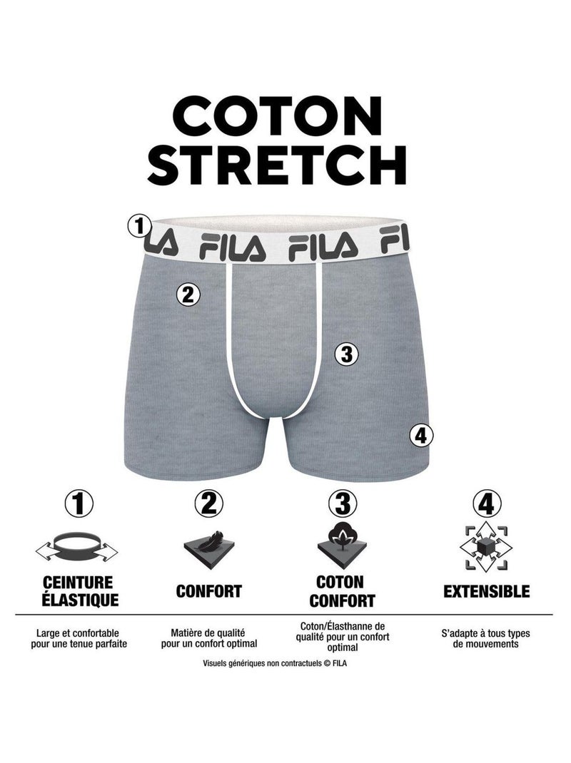 Lot de 4 Boxers Homme FILA 5040 coton couleur assorties Fila Gris - Kiabi