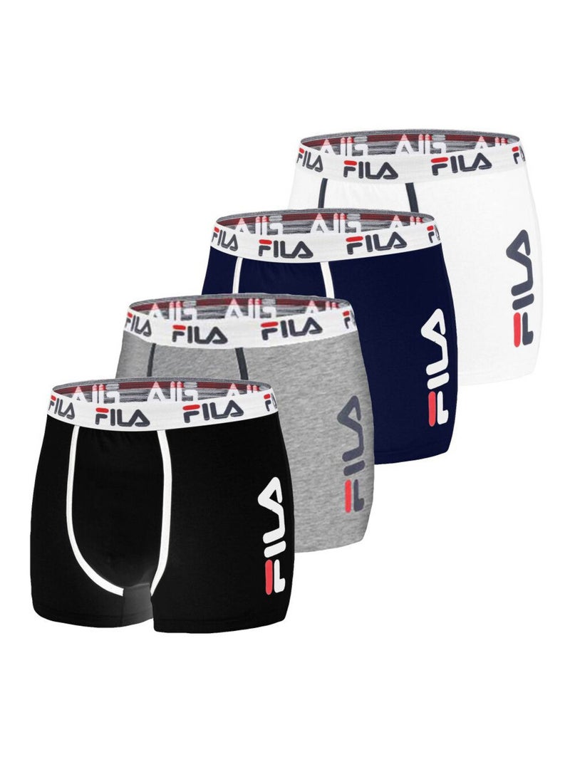 Lot de 4 Boxers Homme FILA 5040 coton couleur assorties Fila Noir Bleu Blanc - Kiabi