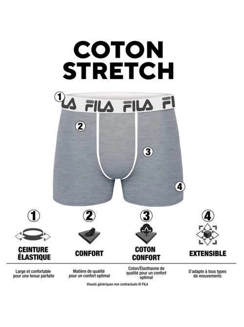Lot de 4 Boxers Homme FILA 5040 coton couleur gris Fila - Kiabi