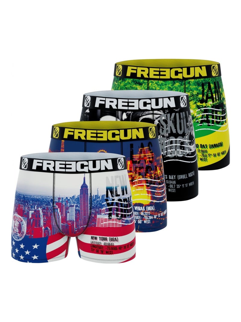 Lot de 4 Boxers homme Flag & Cities Freegun Bleu - Kiabi
