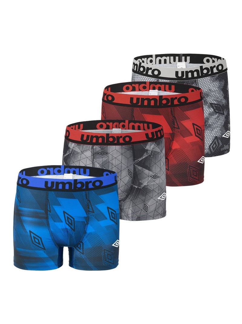 Lot de 4 Boxers homme imprimé Sublimation Umbro Gris Rouge Bleu - Kiabi