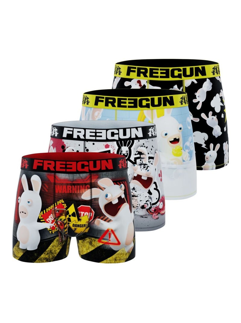 Lot de 4 boxers homme Lapins Crétins Freegun Noir Blanc Bleu - Kiabi