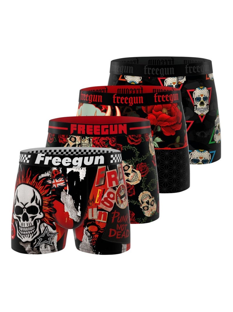 Lot de 4 boxers homme Rock Da Summer  Freegun Noir Rouge - Kiabi