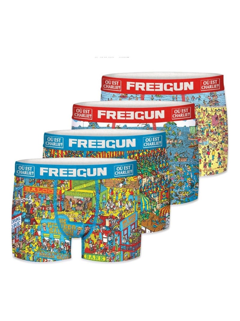 Lot de 4 boxers homme Where Is Waldo Freegun Bleu - Kiabi