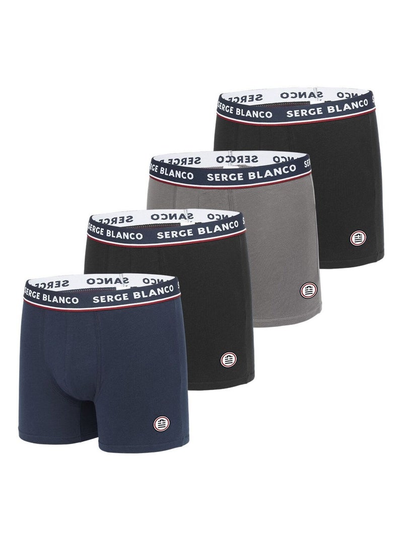 Lot de 4 Boxers Serge Blanco coton homme French Serge Blanco Noir Bleu - Kiabi