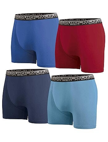 Lot de 4 Boxers Unis en Coton Stretch - ATLAS FOR MEN