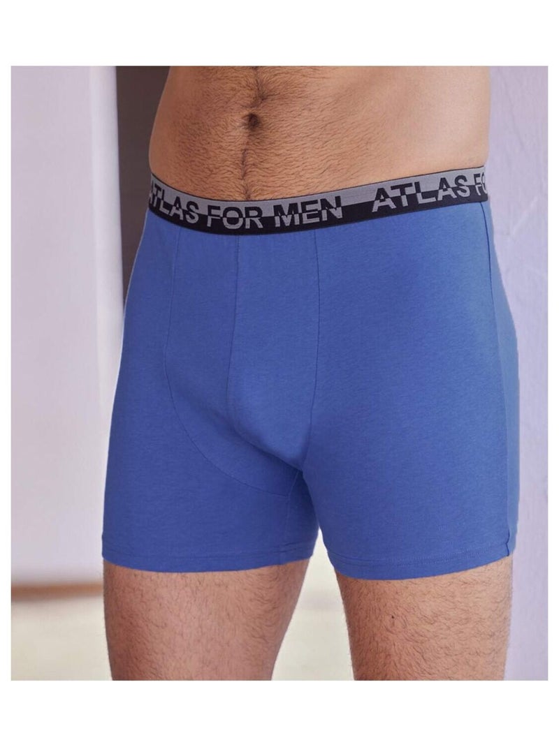 Lot de 4 Boxers Unis en Coton Stretch   - ATLAS FOR MEN Bleu Rouge Bleu - Kiabi