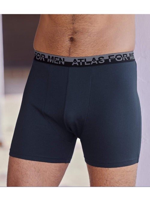 Lot de 4 Boxers Unis en Coton Stretch   - ATLAS FOR MEN - Kiabi
