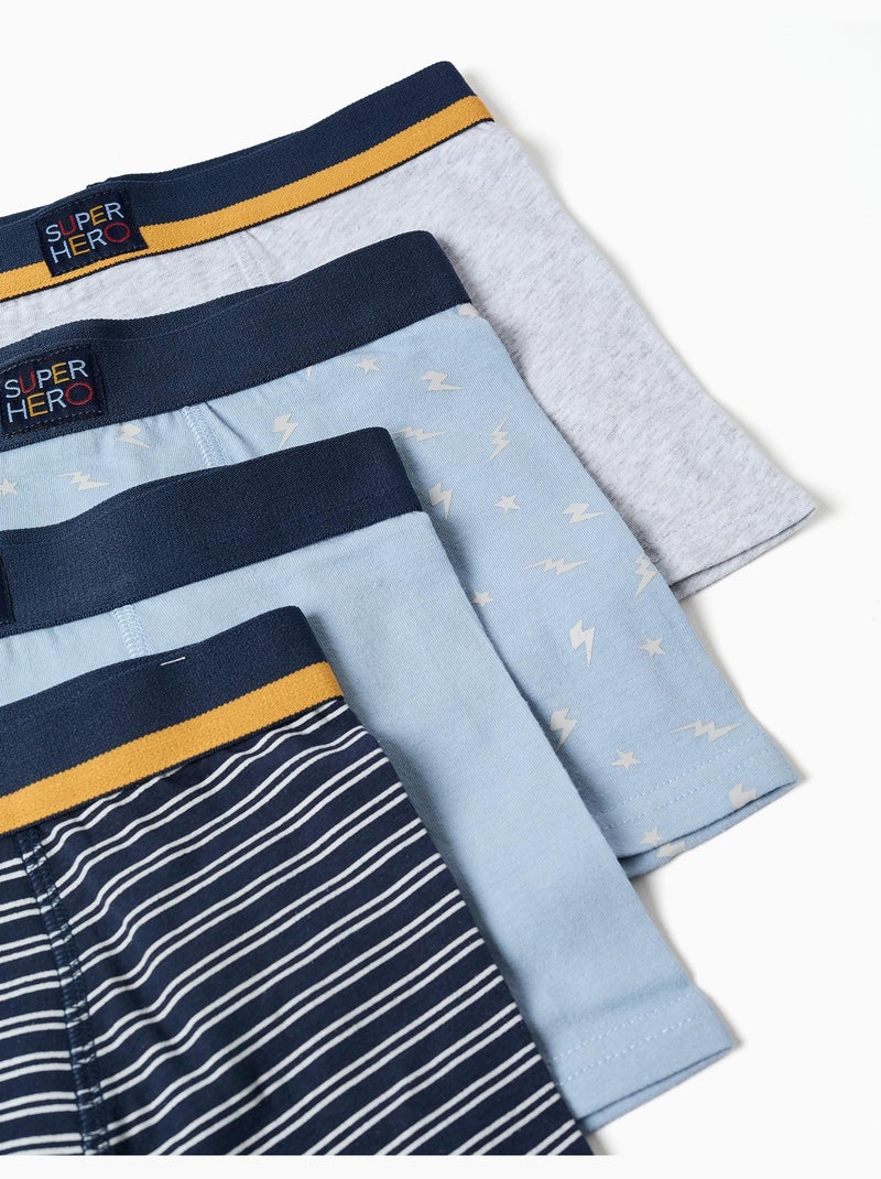 Lot de 4 boxers unis/à imprimés Bleu Gris - Kiabi