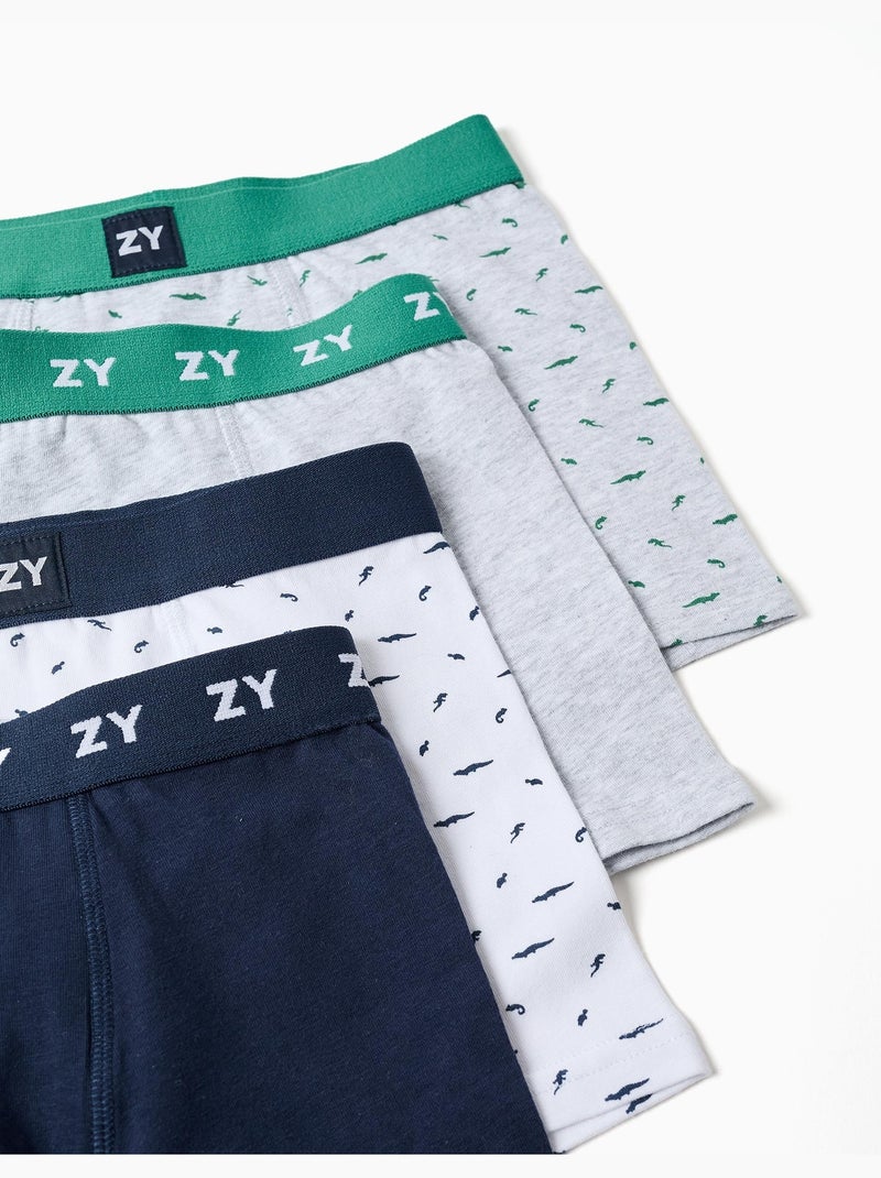 Lot de 4 boxers unis/à imprimés Gris Vert - Kiabi