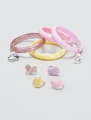 Lot de 4 bracelets + 4 bagues 'Daisy et Minnie'