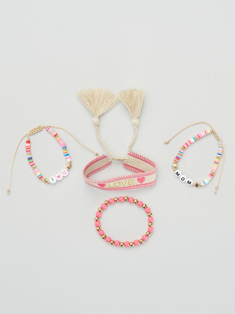 Lot de 4 bracelets fantaisie Beige/rose - Kiabi
