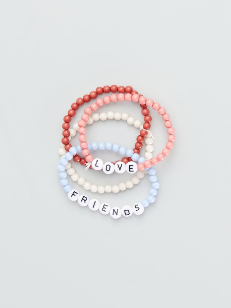 Lot de 4 bracelets perlés avec lettrage rose - Kiabi