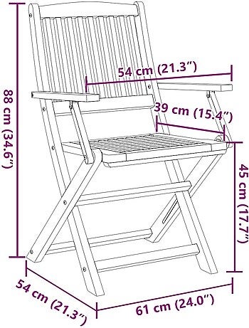 Lot de 4 chaises de jardin pliables en bois avec accoudoirs