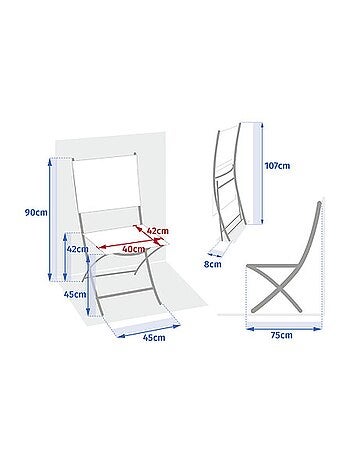 Lot de 4 chaises pliantes en aluminium et texaline ESSENTIA