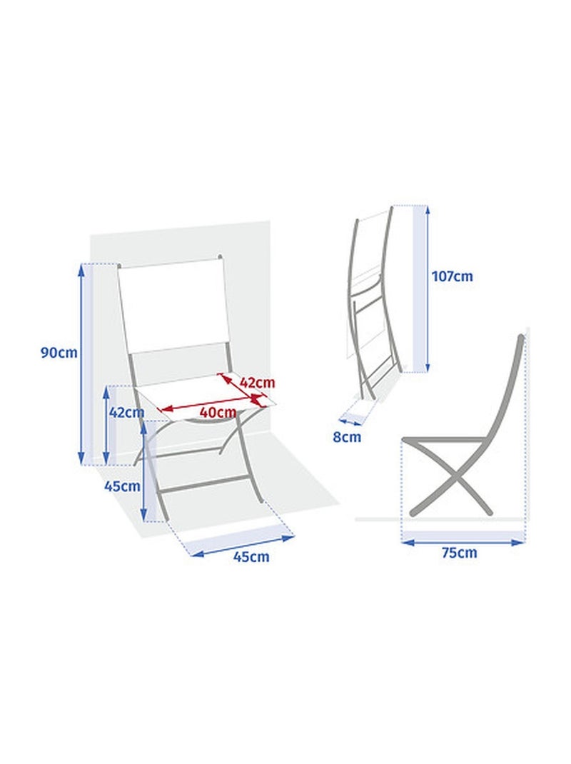 Lot de 4 chaises pliantes en aluminium et texaline ESSENTIA Gris foncé - Kiabi