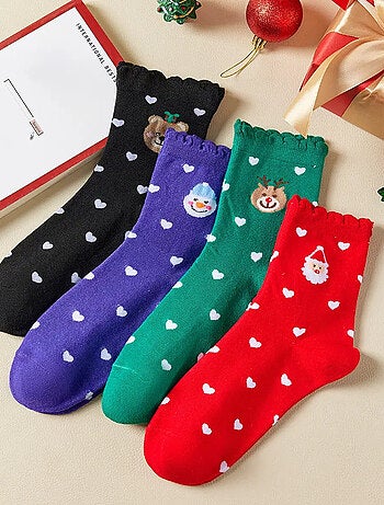 Lot de 4 Chaussettes Coeur Noël & Volant
