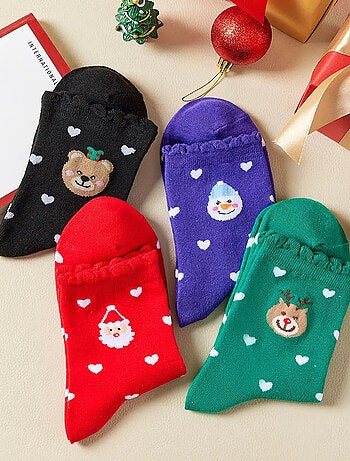Lot de 4 Chaussettes Coeur Noël & Volant