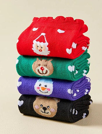 Lot de 4 Chaussettes Coeur Noël & Volant