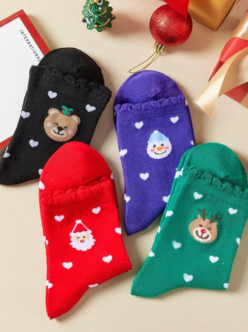 Lot de 4 Chaussettes Coeur Noël & Volant - Kiabi