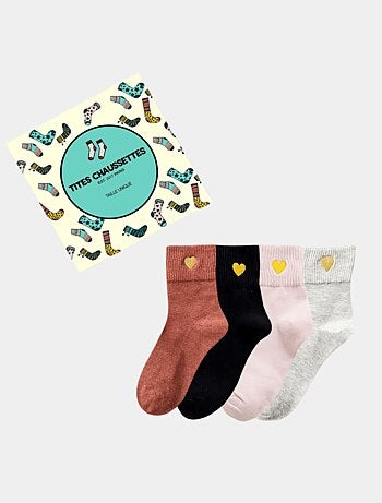Lot de 4 Chaussettes Hautes Coeur Doré